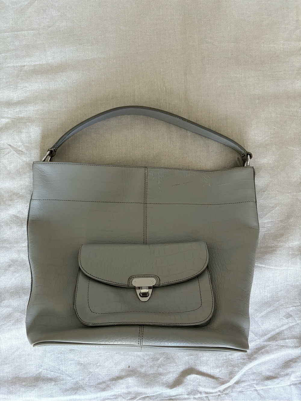 Banana Republic Gray Women's Leather Shoulder Bag with Front Pocket